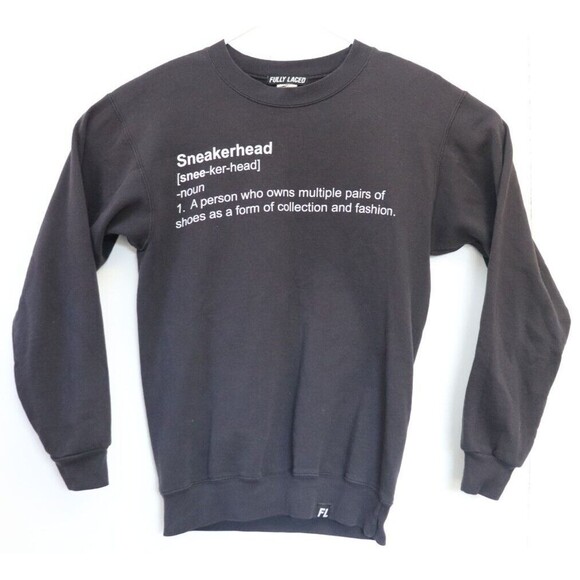 Fully Laced Mens Crewneck Sweatshirt‎ Black Small Sneakerhead Black White - Picture 1 of 7